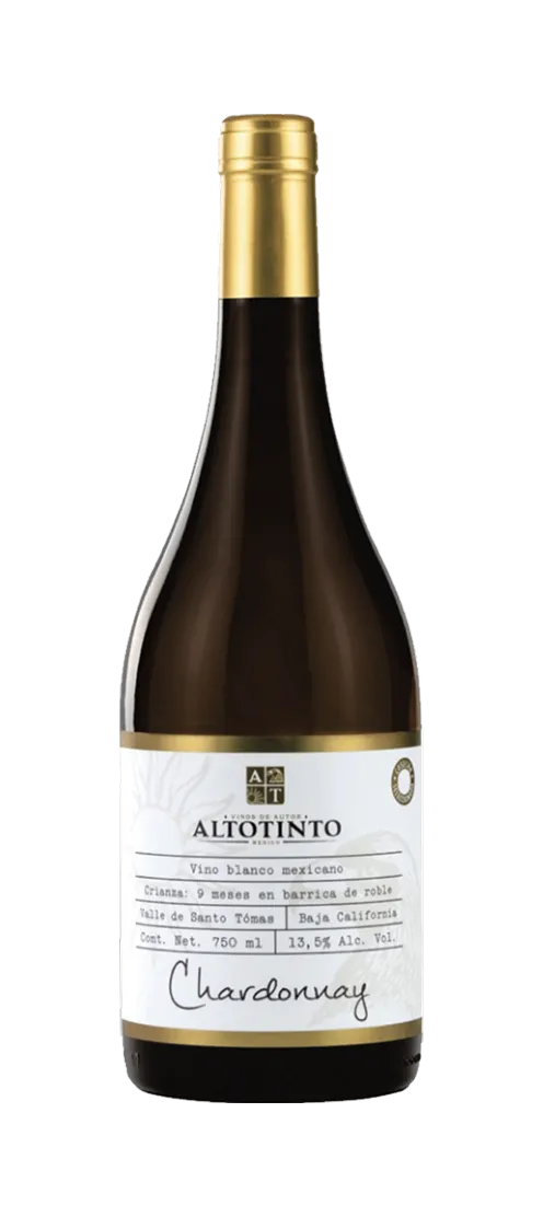 Bottle of Altotinto Chardonnay, Mexican white from Ensenada, Baja California.