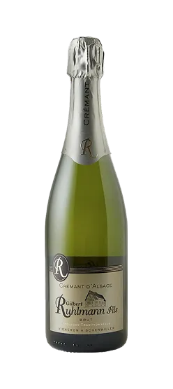 Bottle of Crémant d'Alsace Brut, French sparkling from Alsace.