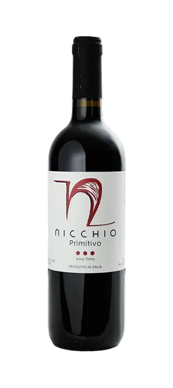 Bottle of Nichio Primitivo, Italian red from Salento.